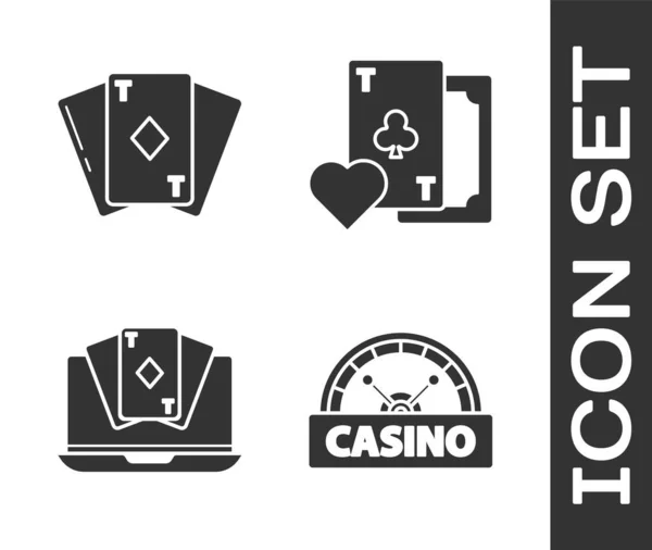 Set Casino Signboard Playing Card Diamonds Online Poker Table Game — Stock Vector