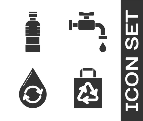 Set Papírová Nákupní Taška Recyklací Láhev Vody Recycle Clean Aqua — Stockový vektor