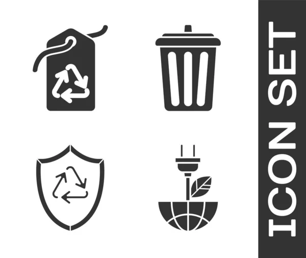 Establecer Enchufe Ahorro Eléctrico Hoja Etiqueta Con Símbolo Reciclaje Reciclar — Vector de stock