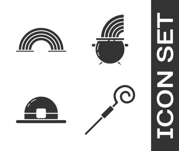 Set çubuğu, Gökkuşağı, leprikon şapka, cadı kazanı ve gökkuşağı ikonu. Vektör