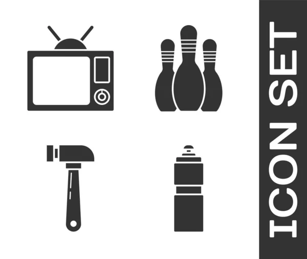 Set Agitador Fitness Televisión Martillo Bolos Icono Pin Vector — Archivo Imágenes Vectoriales