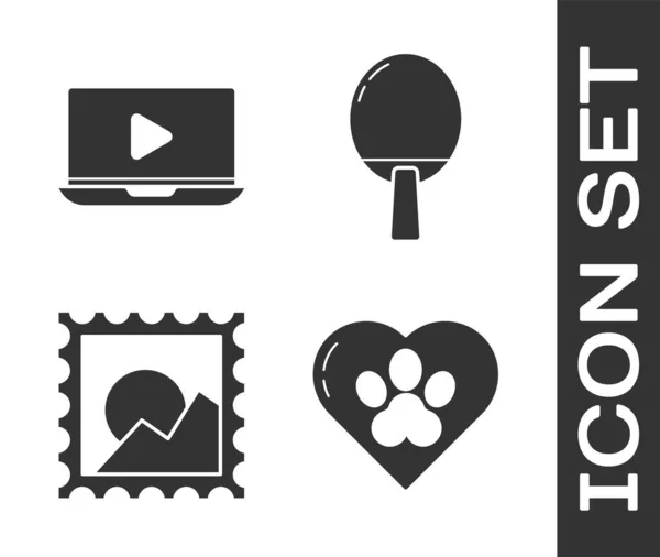Set Heart Animals Footprint Online Play Video Picture Landscape Racket — Stock Vector