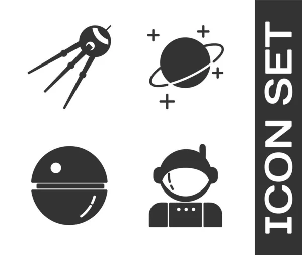 Set Astronaut Satellite Death Star Planet Icon Vector — Stock Vector