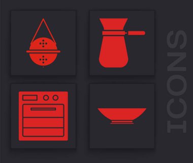 Bowl, Ball çay süzgeci, Türk kahvesi ve fırın ikonu. Vektör