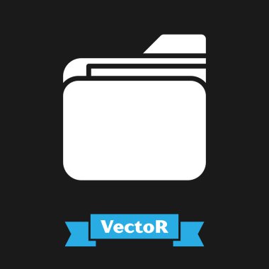 Beyaz Belge klasörü simgesi siyah arkaplanda izole edildi. Muhasebe klasörü sembolü. Muhasebe yönetimi. Vektör İllüstrasyonu