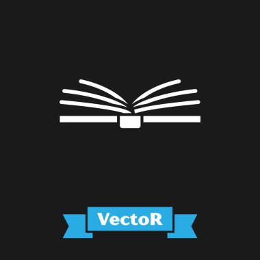 Beyaz Açık kitap simgesi siyah arkaplanda izole edildi. Vektör İllüstrasyonu