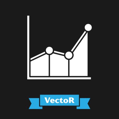 Beyaz grafik, çizelge, çizelge, diyagram, bilgi, siyah arkaplanda izole edilmiş turta grafik simgesi. Vektör İllüstrasyonu