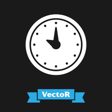 Siyah arkaplanda beyaz saat simgesi izole edildi. Zaman sembolü. Vektör İllüstrasyonu