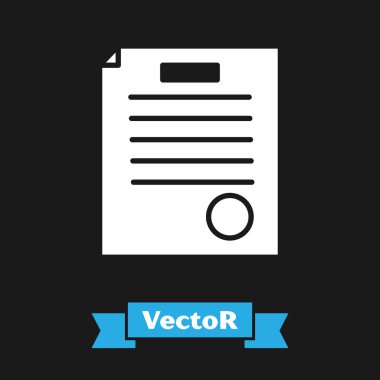 White, tutuklama emri simgesi siyah arkaplanda izole edildi. Arama emri, polis raporu, mahkeme celbi. Adalet kavramı. Vektör İllüstrasyonu