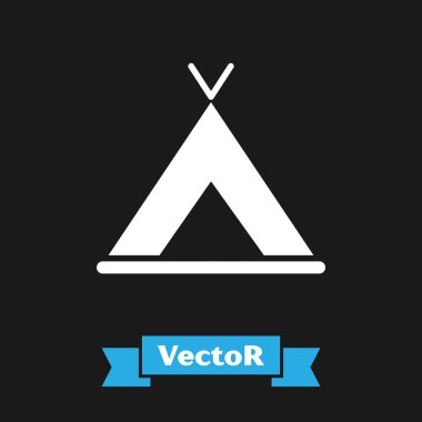 Beyaz Turist çadır simgesi siyah arka plan üzerinde izole. Kamp sembolü. Vektör İllüstrasyonu