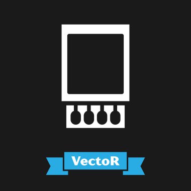 Beyaz kibrit kutusu ve siyah arkaplanda izole edilmiş kibrit kutusu. Vektör İllüstrasyonu