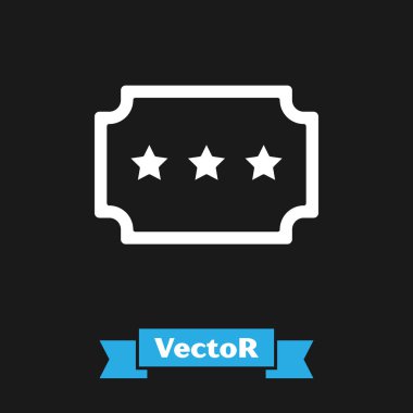 Beyaz Bilet simgesi siyah arka planda yalıtılmış. Lunapark. Vektör İllüstrasyonu