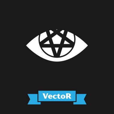 Siyah arkaplanda beyaz pentagram simgesi izole edildi. Sihirli okült yıldız sembolü. Vektör İllüstrasyonu