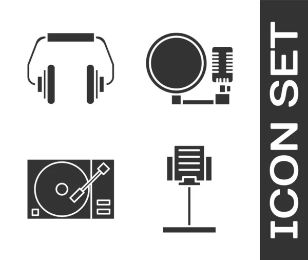 Set Music Stand Headphones Vinyl Player Vinyl Disk Microphone Icon — стоковый вектор