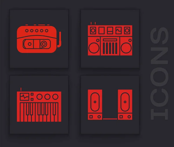 Set Stereo Speaker Music Tape Player Remote Playing Mixing Music — Stock Vector