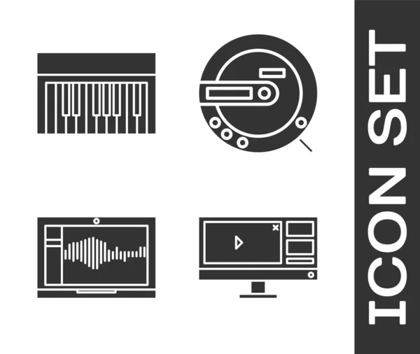 Definir Gravador Vídeo Software Editor Monitor Sintetizador Música Som Gravador — Vetor de Stock