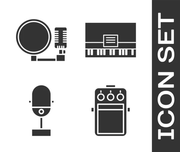 Set Gitaarpedaal Microfoon Microfoon Piano Icoon Vector — Stockvector