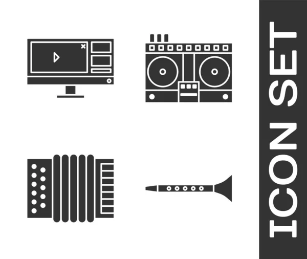 Establecer Clarinete Grabadora Vídeo Editor Software Monitor Acordeón Instrumento Musical — Archivo Imágenes Vectoriales