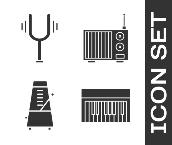 Set Muzieksynthesizer Muzikale Stemvork Metronoom Met Slinger Beweging Radio Met — Stockvector