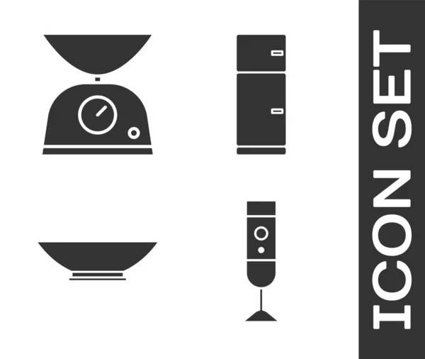 Establecer Blender Básculas Bowl Icono Del Refrigerador Vector — Archivo Imágenes Vectoriales