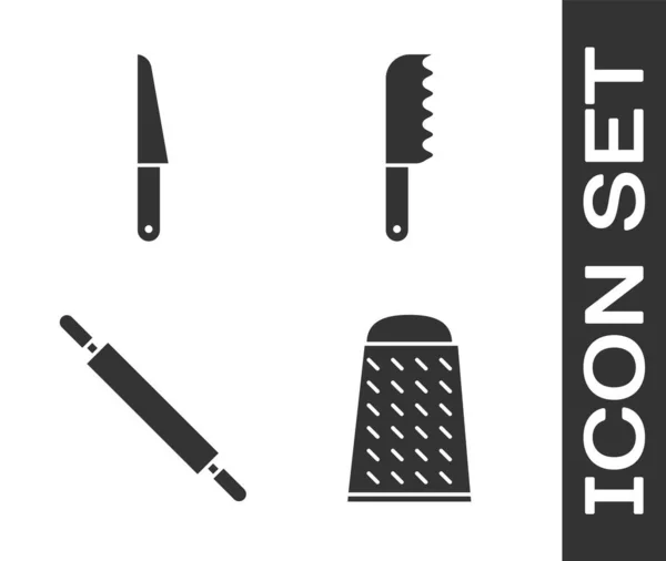 Set Reibe Messer Nudelholz Und Brotmesser Symbol Vektor — Stockvektor