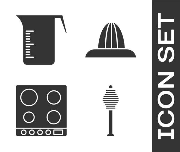 Set Honey Dipper Stick Measuring Cup Gas Stove Citrus Fruit — Stock Vector