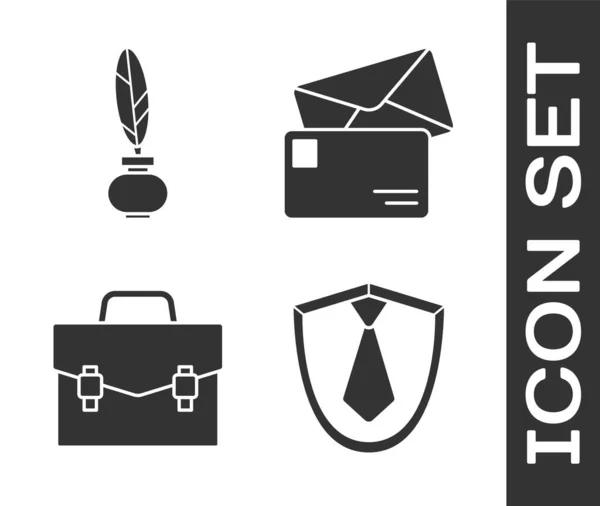 Set Tie Feather Inkwell Briefcase Envelope Icoon Vector — Stockvector