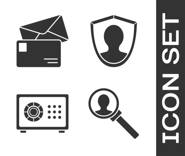 Nastavit Lupu Pro Vyhledávání Obálka Bezpečná Uživatelská Ochrana Ikona Vektor — Stockový vektor