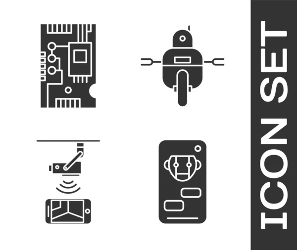 Set Bot Elektronische Computer Componenten Moederbord Digitale Chip Draadloze Controlling — Stockvector