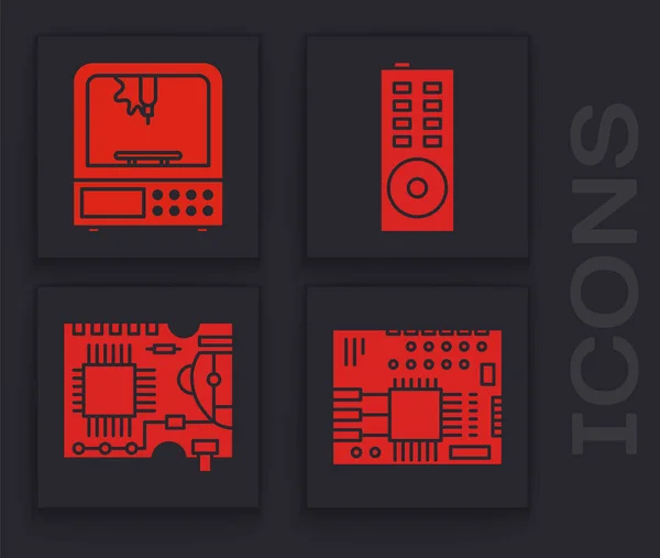 Set Printplaat Pcb Printer Afstandsbediening Printplaat Pcb Icoon Vector — Stockvector