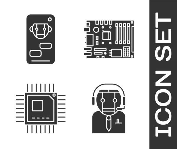 Definir Robô Trabalhador Bot Processador Com Microcircuitos Cpu Componentes Computador — Vetor de Stock