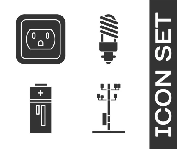 Установить Высоковольтную Линию Электропередач Электрический Выход Сша Батарею Лампочку Вектор — стоковый вектор