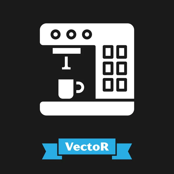 Ícone Máquina Café Branco Isolado Fundo Preto Ilustração Vetorial — Vetor de Stock