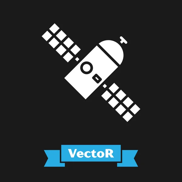 Weißes Satellitensymbol Isoliert Auf Schwarzem Hintergrund Vektorillustration — Stockvektor