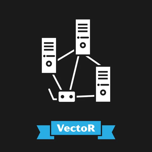 Weißes Computernetzwerk Symbol Isoliert Auf Schwarzem Hintergrund Laptop Netzwerk Internetverbindung — Stockvektor