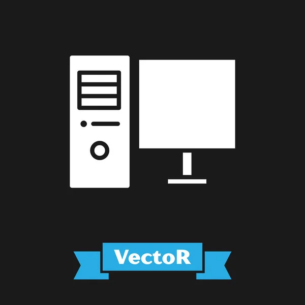 Weißes Computerbildschirm Symbol Isoliert Auf Schwarzem Hintergrund Komponenten Zeichen Vektorillustration — Stockvektor