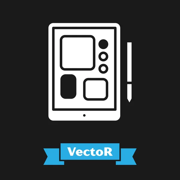 Weißes Grafik Tablet Symbol Isoliert Auf Schwarzem Hintergrund Vektorillustration — Stockvektor