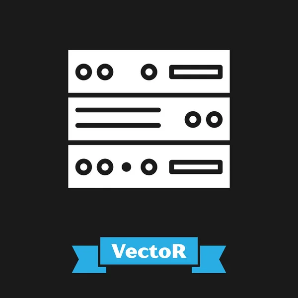 Weißer Server Daten Webhosting Symbol Isoliert Auf Schwarzem Hintergrund Vektorillustration — Stockvektor