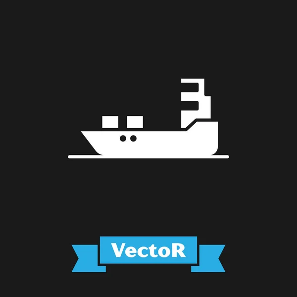 White Oil Tanker Ship Icon Isolated Black Background Vector Illustration — Stock Vector