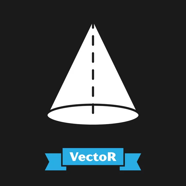 Figura Geométrica Branca Ícone Cone Isolado Sobre Fundo Preto Forma — Vetor de Stock