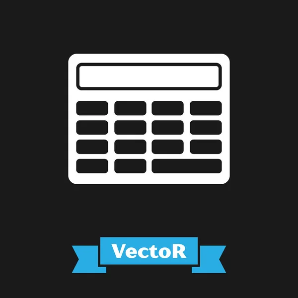 Icono Calculadora Blanca Aislado Sobre Fondo Negro Símbolo Contable Cálculos — Vector de stock