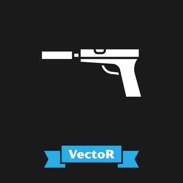 Weiße Pistole Oder Pistole Mit Schalldämpfersymbol Isoliert Auf Schwarzem Hintergrund — Stockvektor