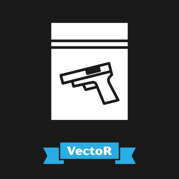 White Evidence Bag Pistol Gun Icon Isolated Black Background Vector — Stock Vector