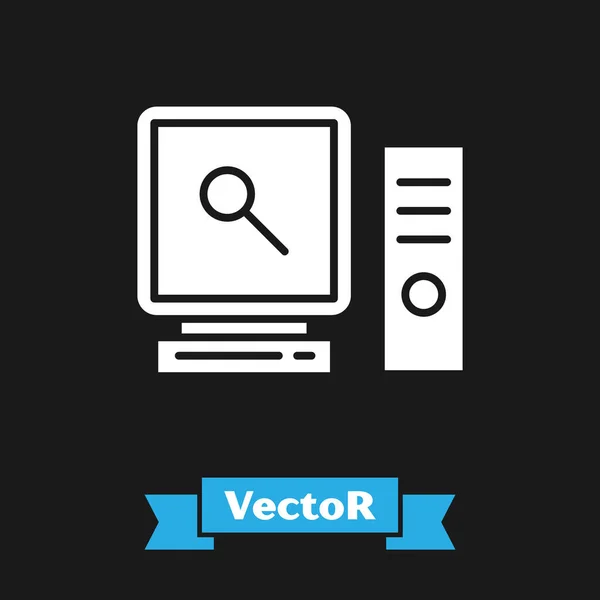 Weiße Suche Auf Computerbildschirm Symbol Isoliert Auf Schwarzem Hintergrund Bildschirm — Stockvektor