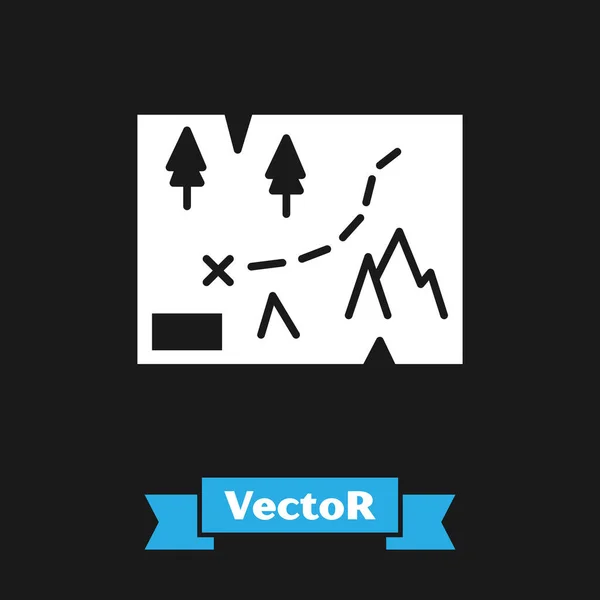 Biała Złożona Mapa Ikoną Znacznika Lokalizacji Odizolowaną Czarnym Tle Ilustracja — Wektor stockowy