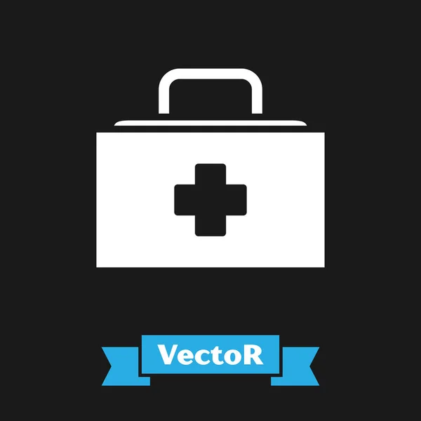 Белый Значок Аптечки Черном Фоне Медицинская Коробка Крестом Медицинское Оборудование — стоковый вектор