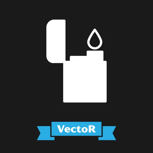 Weißes Feuerzeugsymbol Isoliert Auf Schwarzem Hintergrund Vektorillustration — Stockvektor