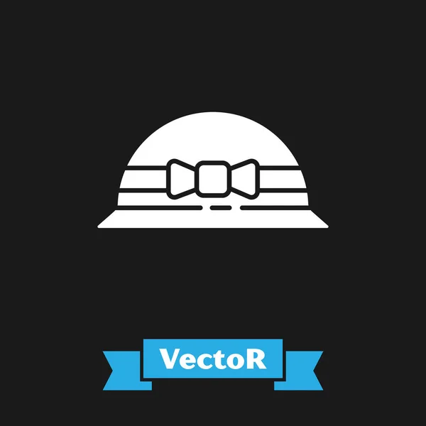 Blanco Elegante Mujer Sombrero Icono Aislado Sobre Fondo Negro Marzo — Vector de stock