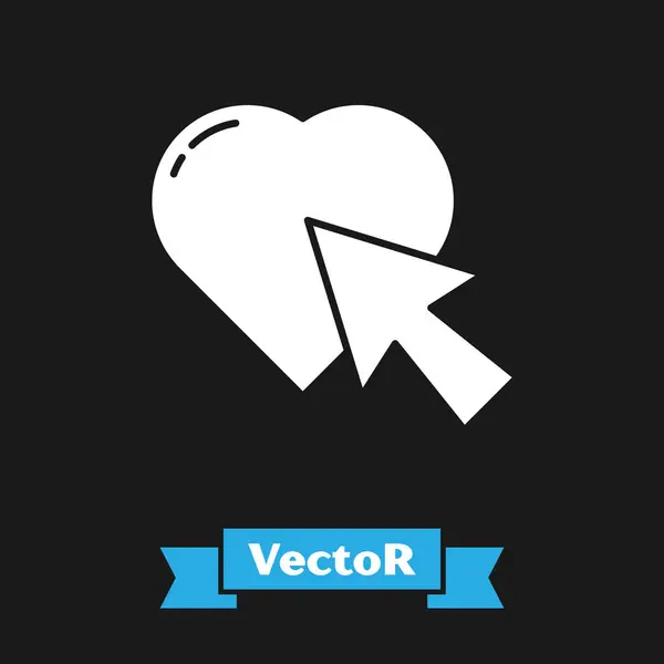 Weißes Herz Und Cursor Symbol Auf Schwarzem Hintergrund Isoliert Anklicken — Stockvektor