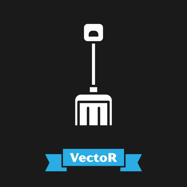 Weiße Schneeschaufel Symbol Isoliert Auf Schwarzem Hintergrund Vektorillustration — Stockvektor